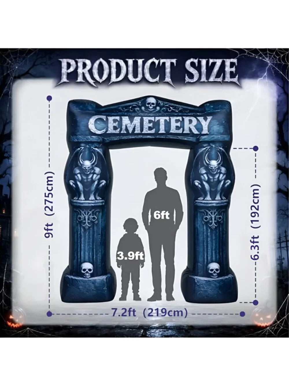 9 Ft Halloween Inflatable Cemetery Archway Decor with Built-in LED Lights
